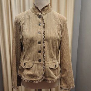 J Jill Tan Corduroy 2 Pocket Button Up Blazer Jacket Size MP